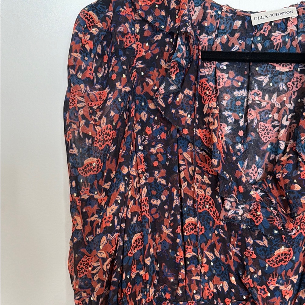 Ulla Johnson Floral Long Sleeve Dress - Navy and Red - Picture 3 of 8